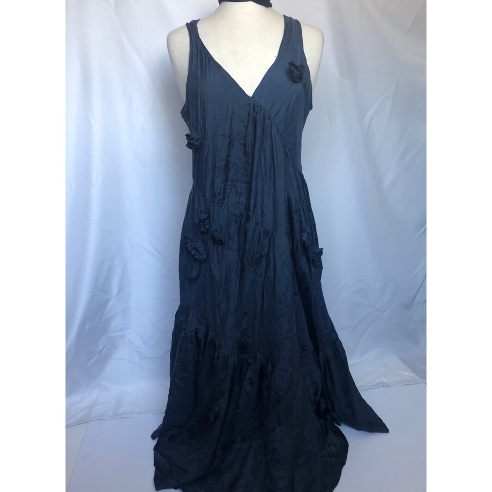 Chan Luu Silk Navy Sleeveless Dress w/ Flower Buds